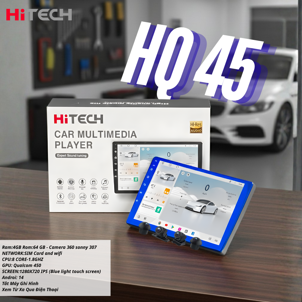 Độ Màn Hình Android Ô Tô Hitech HQ45 (4GB/64GB) Tích Hợp Camera 360 tại nội thất ô tô Hùng Thanh chính hãng