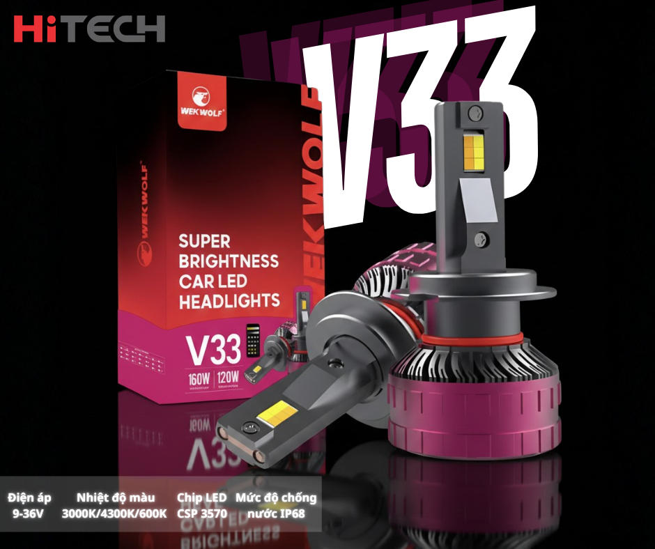 Lắp Đặt Bóng Đèn Pha LED Ô Tô V33 Tại Nội thất ô tô Hùng Thanh Chính Hãng – 3 Màu, 120W, Điều Khiển App